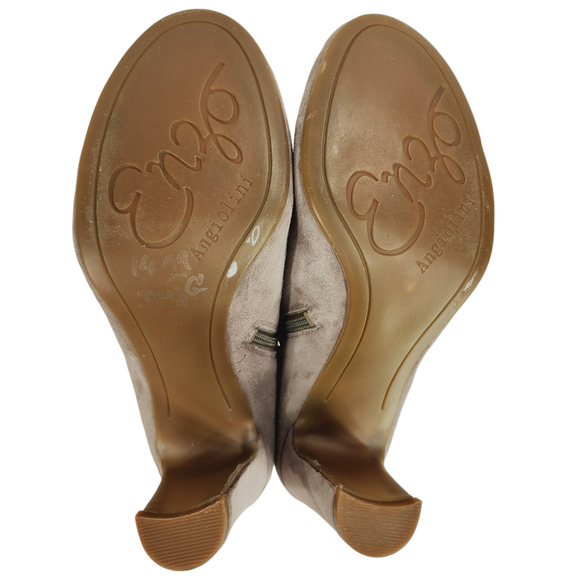 Enzo Angiolini Heeled Ankle Boots Booties sz 7 M Kaiser Suede Beige Embellished - Picture 8 of 11